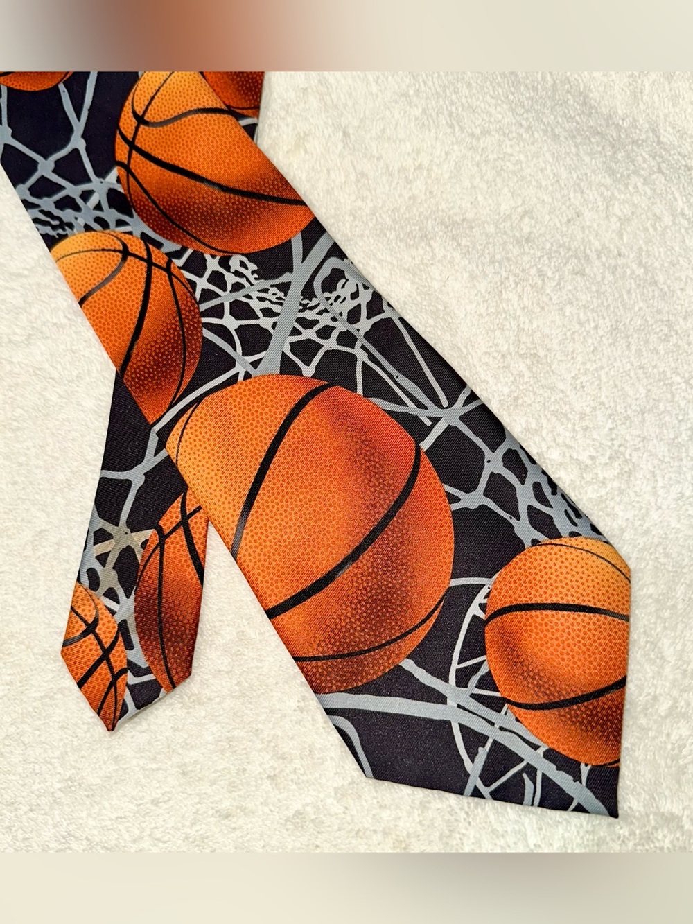 Vtg 2000 Ralph Marlin Basketball Tie Novelty Sports Hoop Net Orange Black